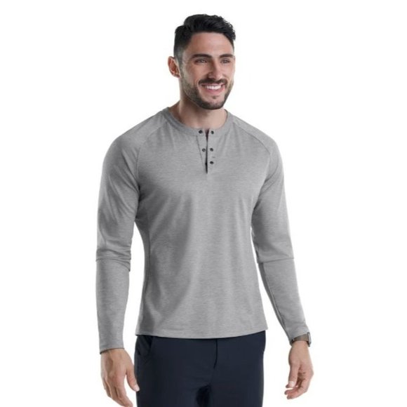 iFit Mens XXL Greyish Blue Heathered Long Sleeves Transit Henley T Shirt NWT - Picture 1 of 9